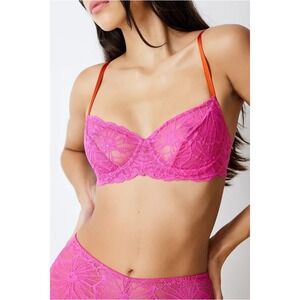 Dora Larsen Women's Bright Pink Flora Lace Balconette Underwire Bra Size 36E NWT